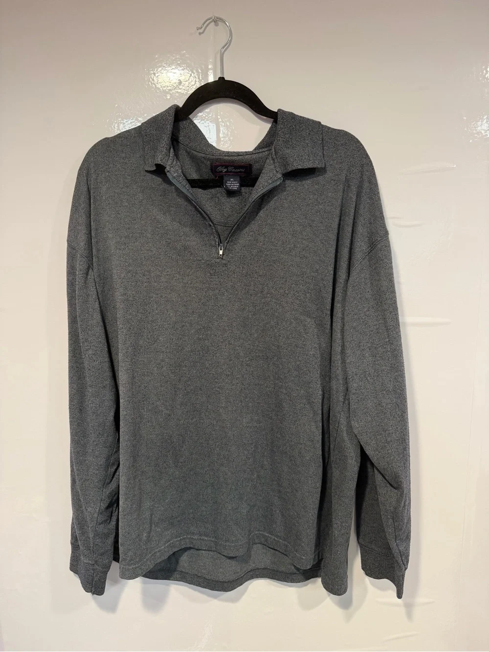 Oleg Cassini Men's Dark Gray Zip-Front Polo Sweater